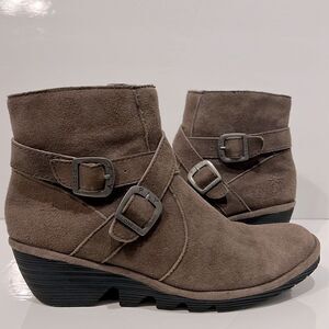 Fly London Perz Brown Suede Wedge Buckle‎ Boots Booties Size 37